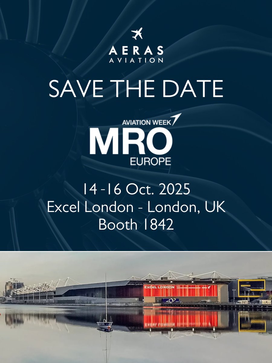 Save the date!
MRO Europe 2025 | Oct 14–16 | ExCeL London
11,500+ attendees • 590+ exhibitors • Next-gen MRO trends under one roof.

Find Aeras Aviation at Booth 1842 and let’s power the future of aviation.
📧 info@aerasaviation.com
 #MROEurope #AviationAftermarket
