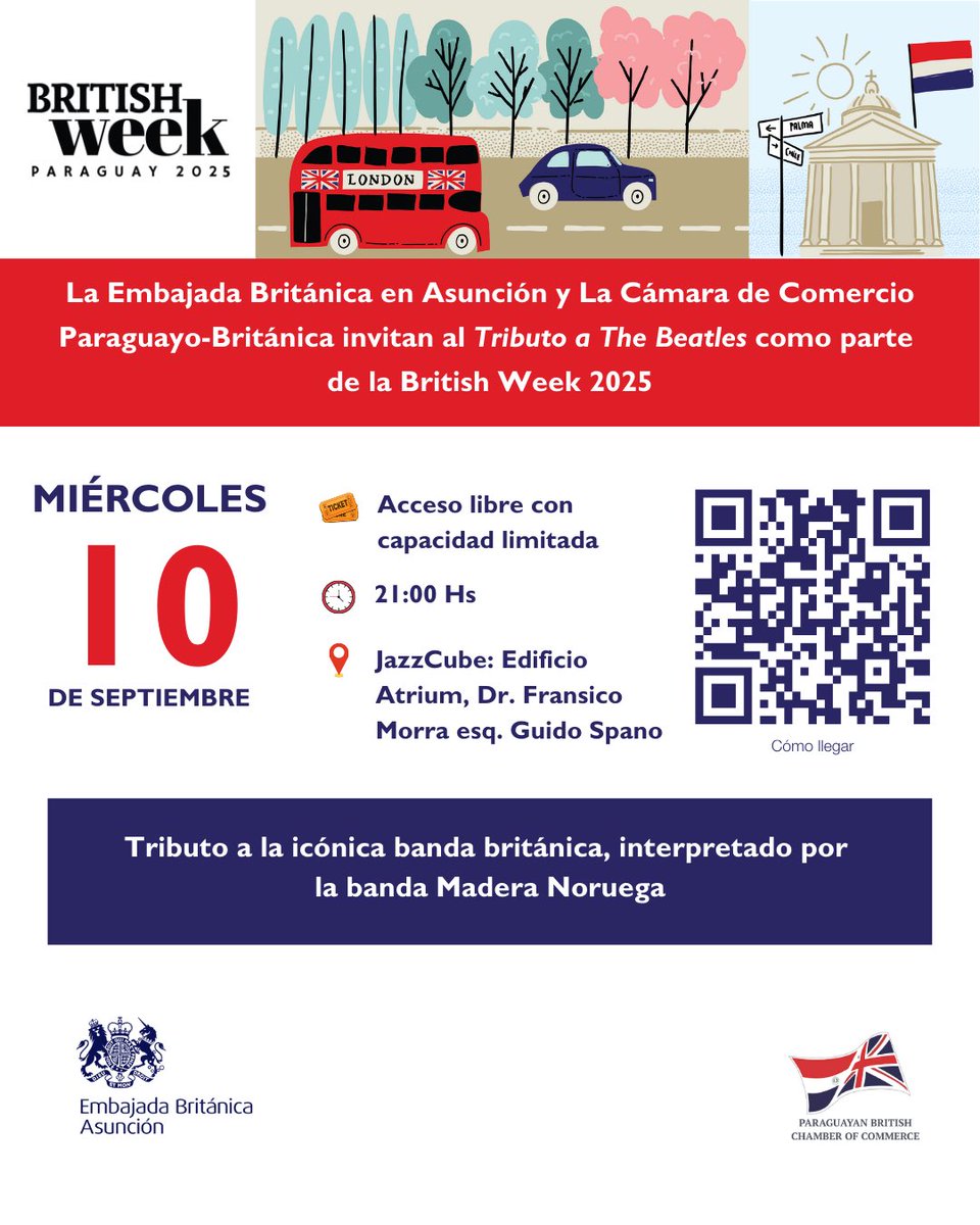 UKinParaguay's tweet photo. ¡Mitad de semana y la #BritishWeek25 no se detiene! 🇬🇧 

Te compartimos las actividades del día aquí 📚 🌳 🎸 

👉 Más detalles sobre el programa y los enlaces de inscripción para las actividades de la semana en: https://t.co/qhG9Ie78qH

#BritWeekPY https://t.co/MEIgM8o2aj