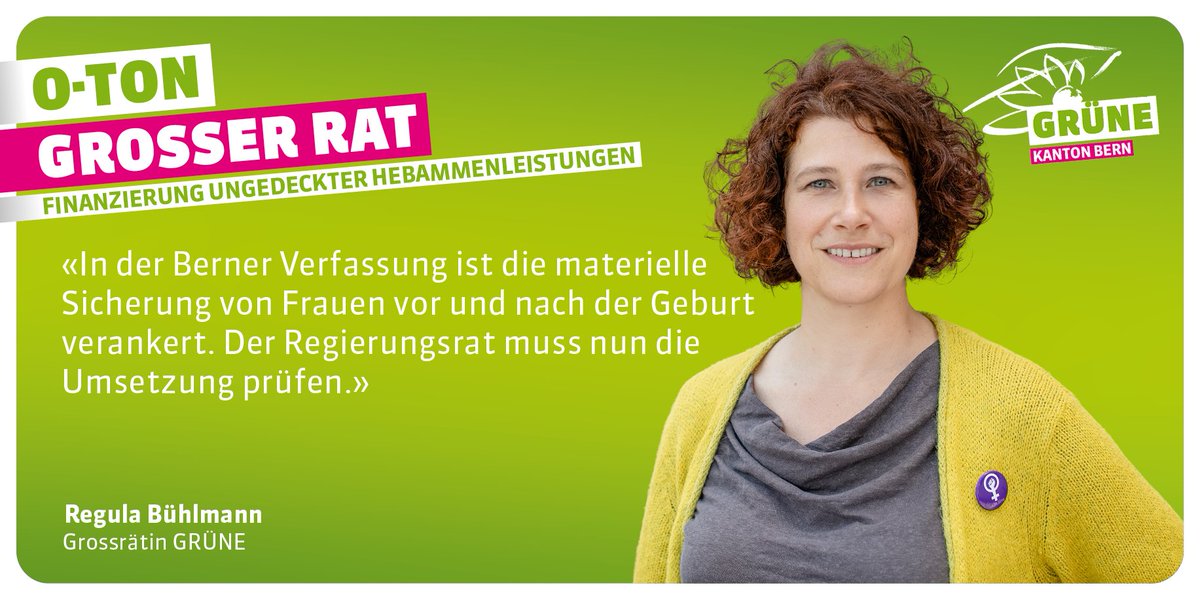 #Herbstsession Der Grosse Rat erkennt den Handlungsbedarf bei der Finanzierung ungedeckter Hebammenleistungen und hat ein entsprechendes Postulat mit deutlicher Mehrheit überwiesen. 🗯️ <a href="/RegulaBuehlmann/">Regula Bühlmann</a>