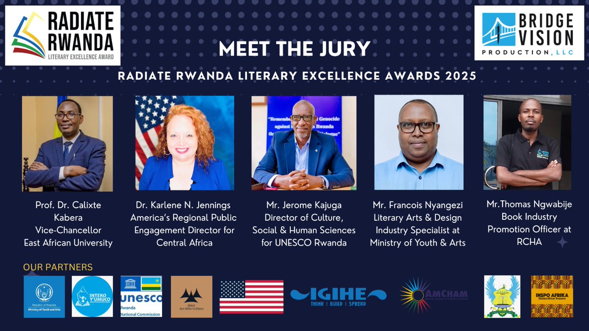 Many thanks to our jury members for all the hard and fantastic work they did in judging the books and selecting the winners of Radiate Rwanda LiteraryAwards 2025. Excellent work!
Stay tuned for more updates 🏆🏆📚📚