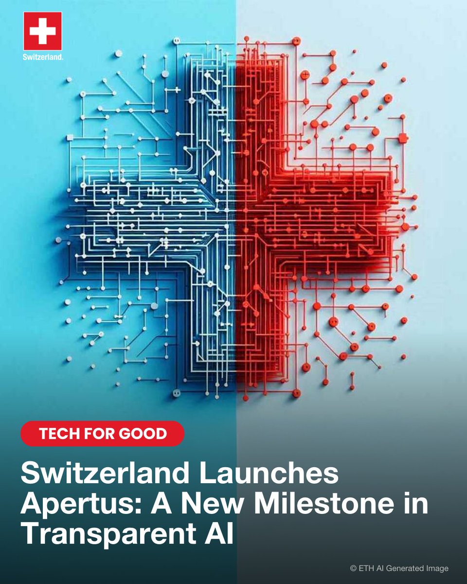 🇨🇭 has just released #Apertus, its first large-scale open-source language model. Developed by <a href="/EPFL/">EPFL</a> , <a href="/ETH/">ETH Zürich</a> Zürich and the CSCS, Apertus sets a new standard for transparent, multilingual and trustworthy AI.👉 Would you try this AI model? 
ℹ️ bit.ly/3I0dH11