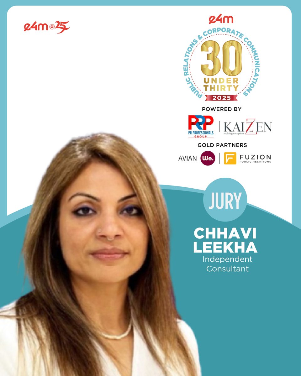 Welcoming our esteemed Jury Members for the 5th edition of e4m PR and Corp Comm 30 Under 30 Summit and Awards 2025!

<a href="/anuragbatrayo/">Anurag Batra</a> | <a href="/nawalahuja/">Nawal Ahuja</a> | <a href="/karanbhatias/">Karan Bhatia</a>  

#RichaGopalShrotriya <a href="/FirstPartners_/">First Partners</a> | #GunjanBagga | <a href="/amandhall25/">Aman Dhall</a> , <a href="/CommsCredible/">CommsCredible</a> | <a href="/ChhaviLeekha/">Chhavi Leekha</a>