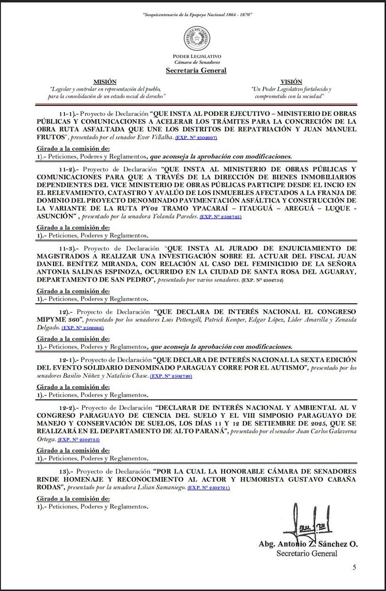 La Cámara de Senadores convoca a #SesiónOrdinaria para hoy desde las 09:00 h.

📥Aquí los temas a ser tratados: odd.senado.gov.py

Transmisión #EnVivo:
💻youtube.com/c/SenadoTVpy
📺facebook.com/SenadoresPy/