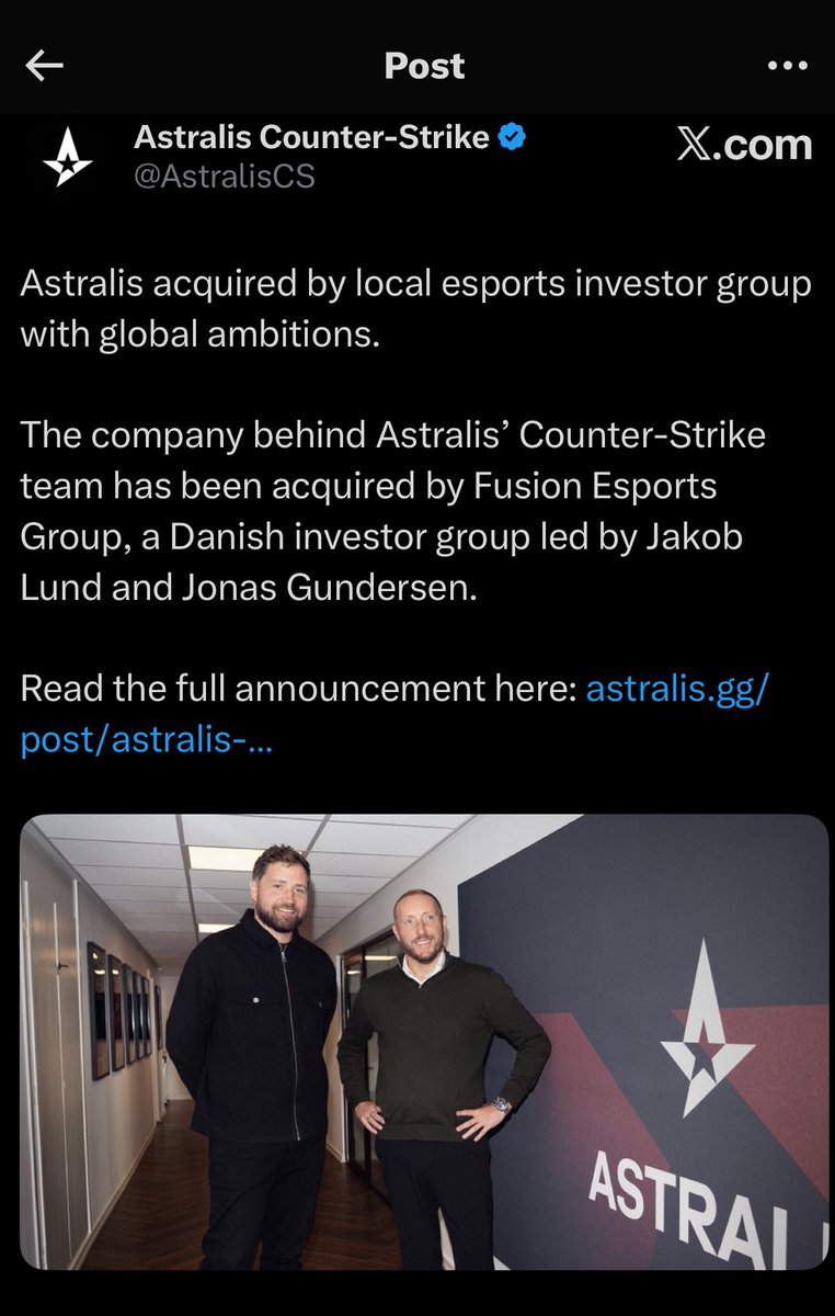 TheCSTimes's tweet image. Astralis announced acquisition by Fusion Esports group ‼️