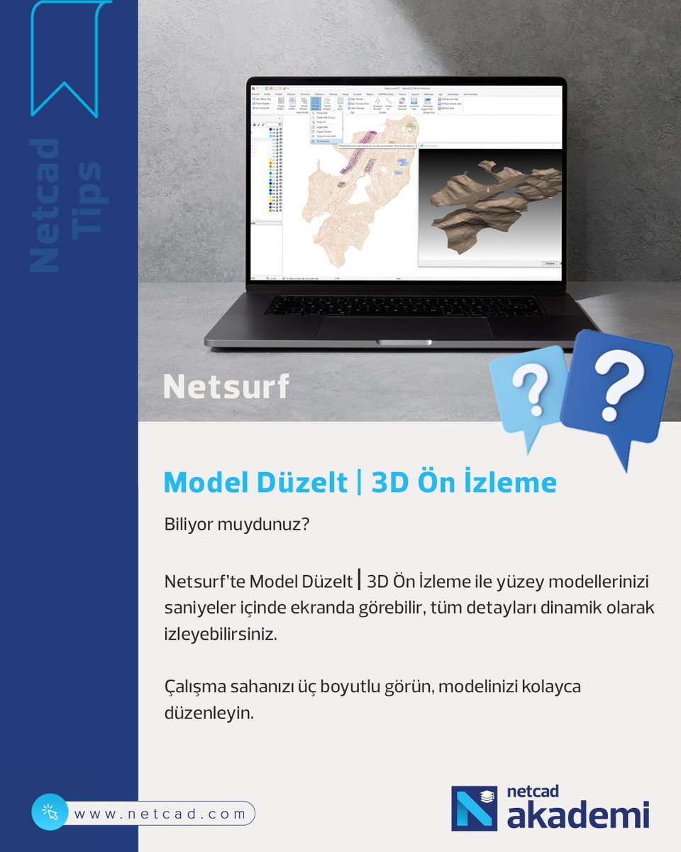NetcadKampus's tweet image. Biliyor muydunuz?

Netsurf’te Model Düzelt | 3D Ön İzleme ile yüzey modellerinizi saniyeler içinde ekranda görebilir, tüm detayları dinamik olarak izleyebilirsiniz.

🔗netcad.com/tr/urunler/net…

#Netcad #TurkiyeninCBSAkademisi #Netsurf