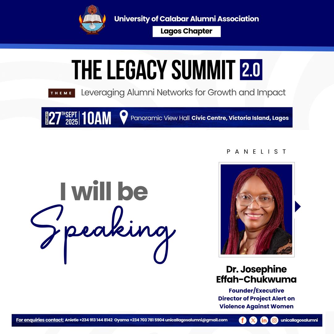 UnicalalumniL's tweet photo. Unical Alumni Lagos! 💙✨
The #LegacySummit2025 is almost here!

We’re thrilled to host Dr. Josephine Effah-Chukwuma, a trailblazer in social justice &amp; gender development, as one of our panelists.

📅 27th Sept 2025 | 🕙 10 AM | 📍 Civic Centre, VI Lagos

 #thelegacysummit2025 https://t.co/usDeVYInkO