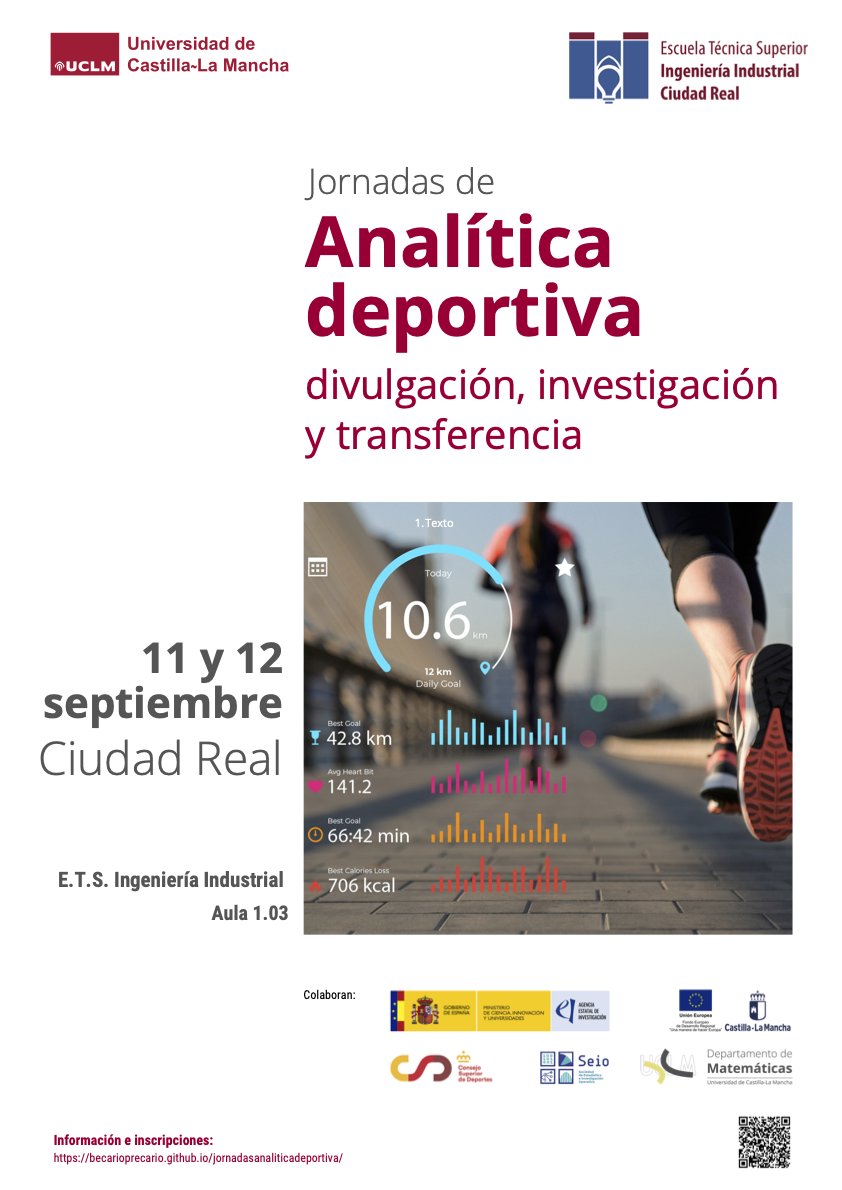 Virgilio Gómez-Rubio (@precariobecario) on Twitter photo Mañana comenzamos las "Jornadas de analítica deportiva: divulgación, investigación y transferencia" en <a href="/IndustrialesCR/">ETS Ingeniería Industrial CR</a> <a href="/matematicasUCLM/">@matematicasUCLM</a> <a href="/UCLMdivulga/">UCLMdivulga</a> <a href="/uclm_es/">Universidad de Castilla-La Mancha</a> 
Programa e inscripciones aquí:
becarioprecario.github.io/jornadasanalit… Mañana comenzamos las "Jornadas de analítica deportiva: divulgación, investigación y transferencia" en <a href="/IndustrialesCR/">ETS Ingeniería Industrial CR</a> <a href="/matematicasUCLM/">@matematicasUCLM</a> <a href="/UCLMdivulga/">UCLMdivulga</a> <a href="/uclm_es/">Universidad de Castilla-La Mancha</a> 
Programa e inscripciones aquí:
becarioprecario.github.io/jornadasanalit…