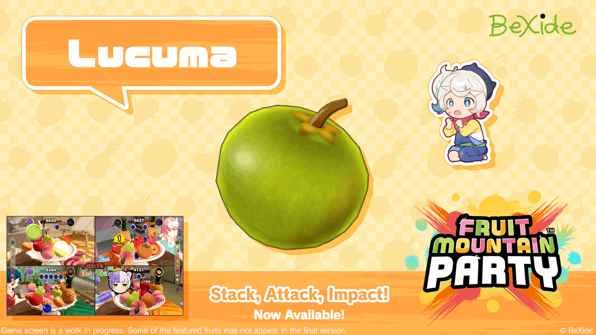 #FruitMountain Party Daily Fruit Feature!

Today's fruit: Lucuma!

A golden-fleshed fruit native to Peru, often called "Inca gold." It's said to be a popular flavor in Peru.

🔻#EarlyAccess Now Available!🔻
store.steampowered.com/app/3467540/

#BeXide #Steam