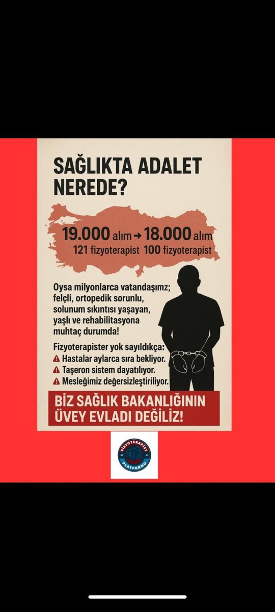 <a href="/_zaferaksungur/">Zafer AKSUNGUR</a> <a href="/saglikbakanligi/">T.C. Sağlık Bakanlığı</a> <a href="/drmemisoglu/">Prof. Dr. Kemal Memişoğlu</a> #üveyfizyoterapist 
Fizyoterapistler bu atama sayılarını hak etmedi