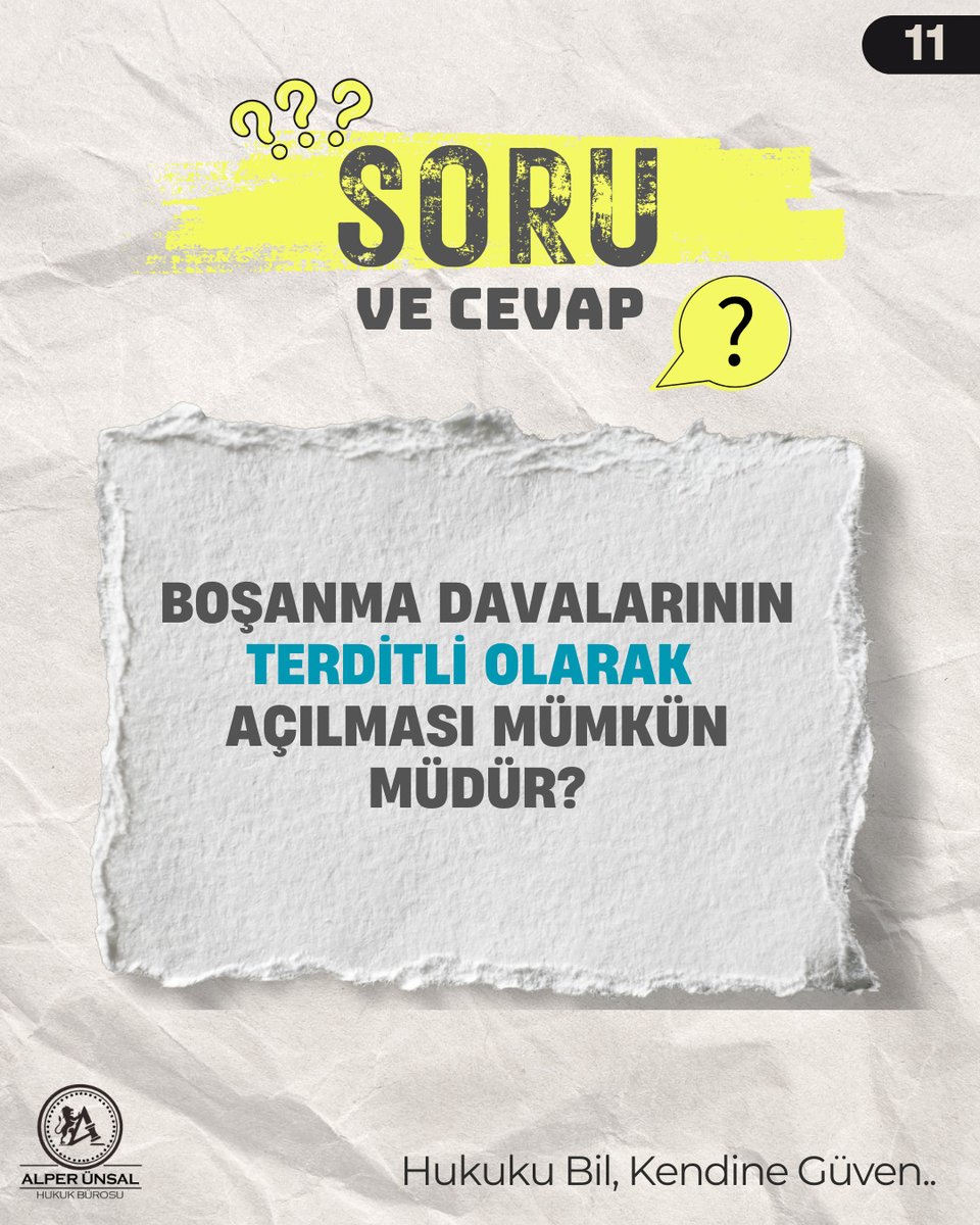 Av. Alper ÜNSAL (@av_alper_unsall) on Twitter photo .
Boşanma davalarının terditli olarak açılması mümkün müdür?
Boşanma davalarının terditli olarak açılması hukuken mümkündür ve bu uygulama, özellikle birden fazla boşanma sebebinin ileri sürülmek istendiği durumlarda tercih edilmektedir. Hukuk Muhakemeleri Kanunu’nun 111. .
Boşanma davalarının terditli olarak açılması mümkün müdür?
Boşanma davalarının terditli olarak açılması hukuken mümkündür ve bu uygulama, özellikle birden fazla boşanma sebebinin ileri sürülmek istendiği durumlarda tercih edilmektedir. Hukuk Muhakemeleri Kanunu’nun 111.
