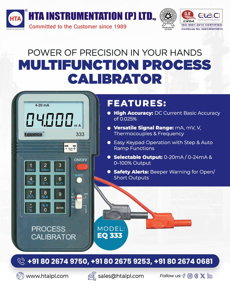 htaipl's tweet image. 🔧 HTAIPL Multifunction Process Calibrator – Model EQ 333
High-precision, versatile, and reliable for all your industrial calibration needs — from current &amp;amp; voltage to thermocouples &amp;amp; frequency.

🌐htaipl.com/shop/simulator…

#HTAIPL #ProcessCalibrator