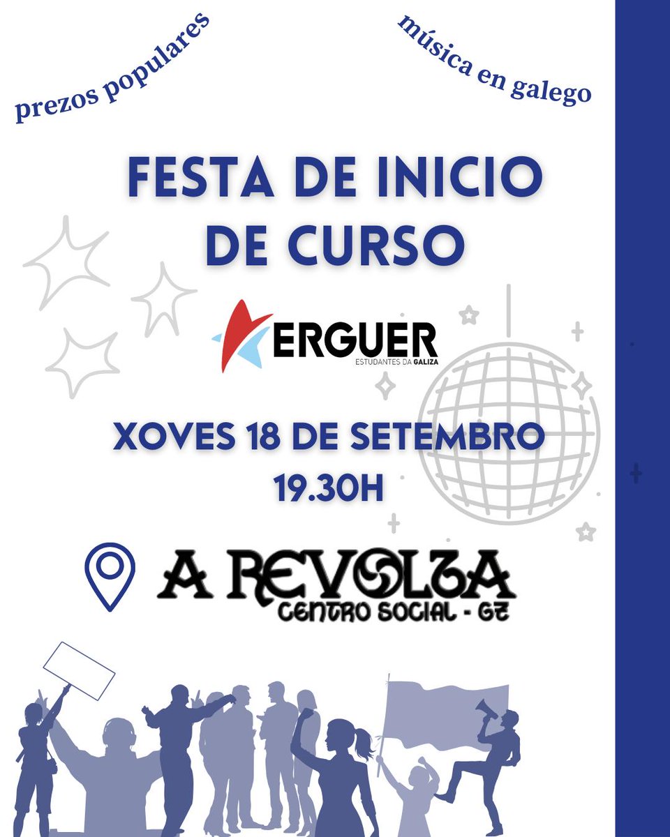 🔊 Animámosvos a asistir á festa de inicio de curso que organizamos no centro social da Revolta o xoves 18 de setembro