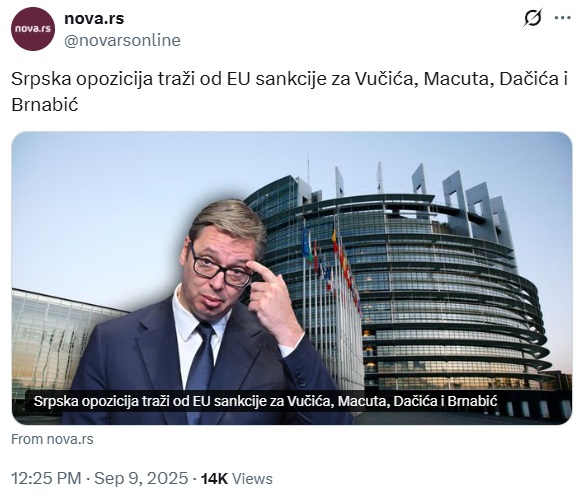 DostaJeBilo's tweet photo. Послушна српска про-ЕУ опозиција тражи подршку од ЕУ да сруши најпослушнију про-ЕУ владу коју је Србија икада имала и надамо се икада имати. Да је власт тражила бољу помоћ пријатеља, не би ни сама могла боље да смисли.

Оно што ову лошу про-ЕУ власт држи на власти је катастрофална про-ЕУ опозиција. Главни противник и про-ЕУ власти и про-ЕУ опозиције су студенти. Јер студенти руше и једне и друге.