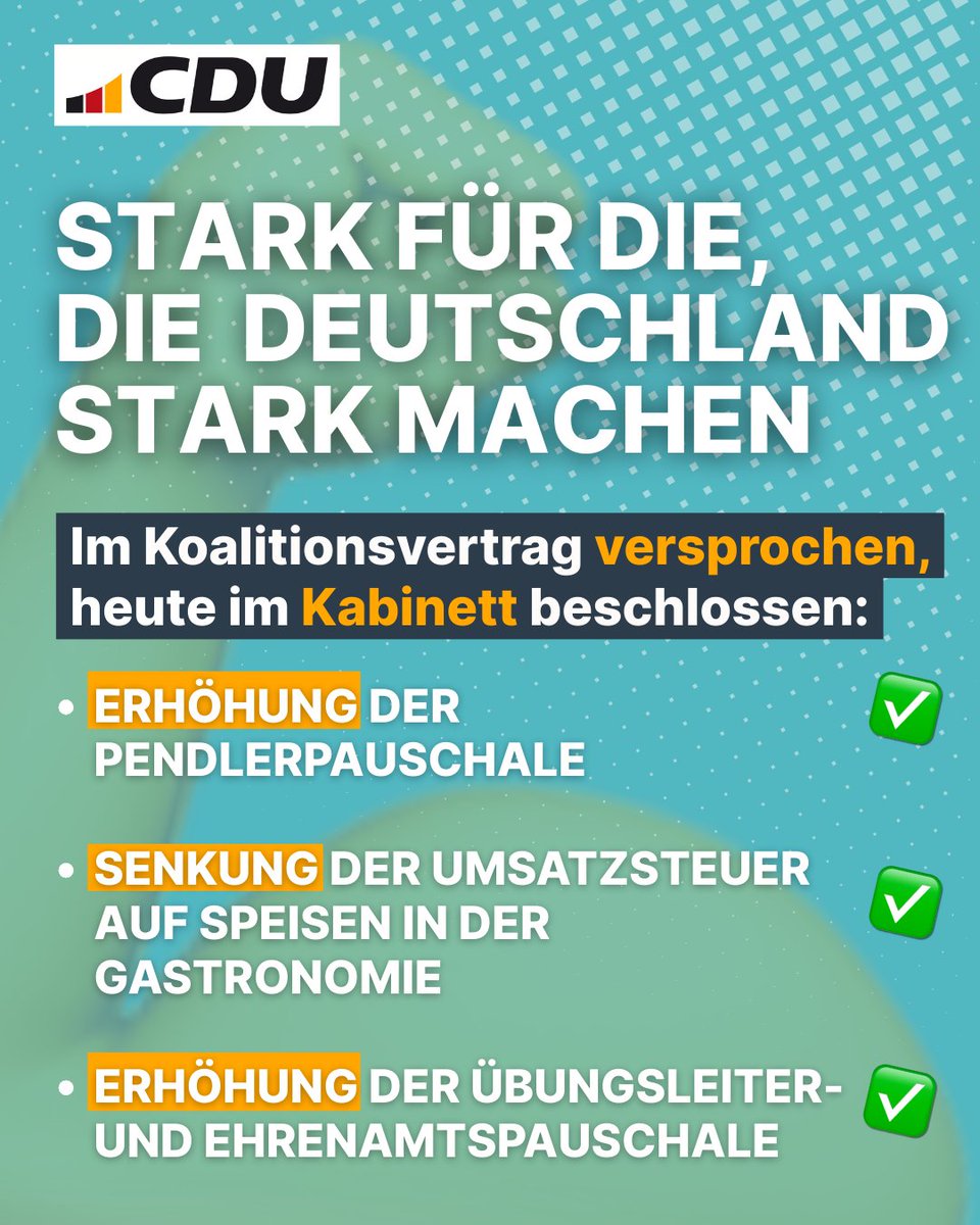 Stark für die, die Deutschland stark machen. Wir entlasten die breite Mitte: Gastronomie, Pendler und Ehrenamt.