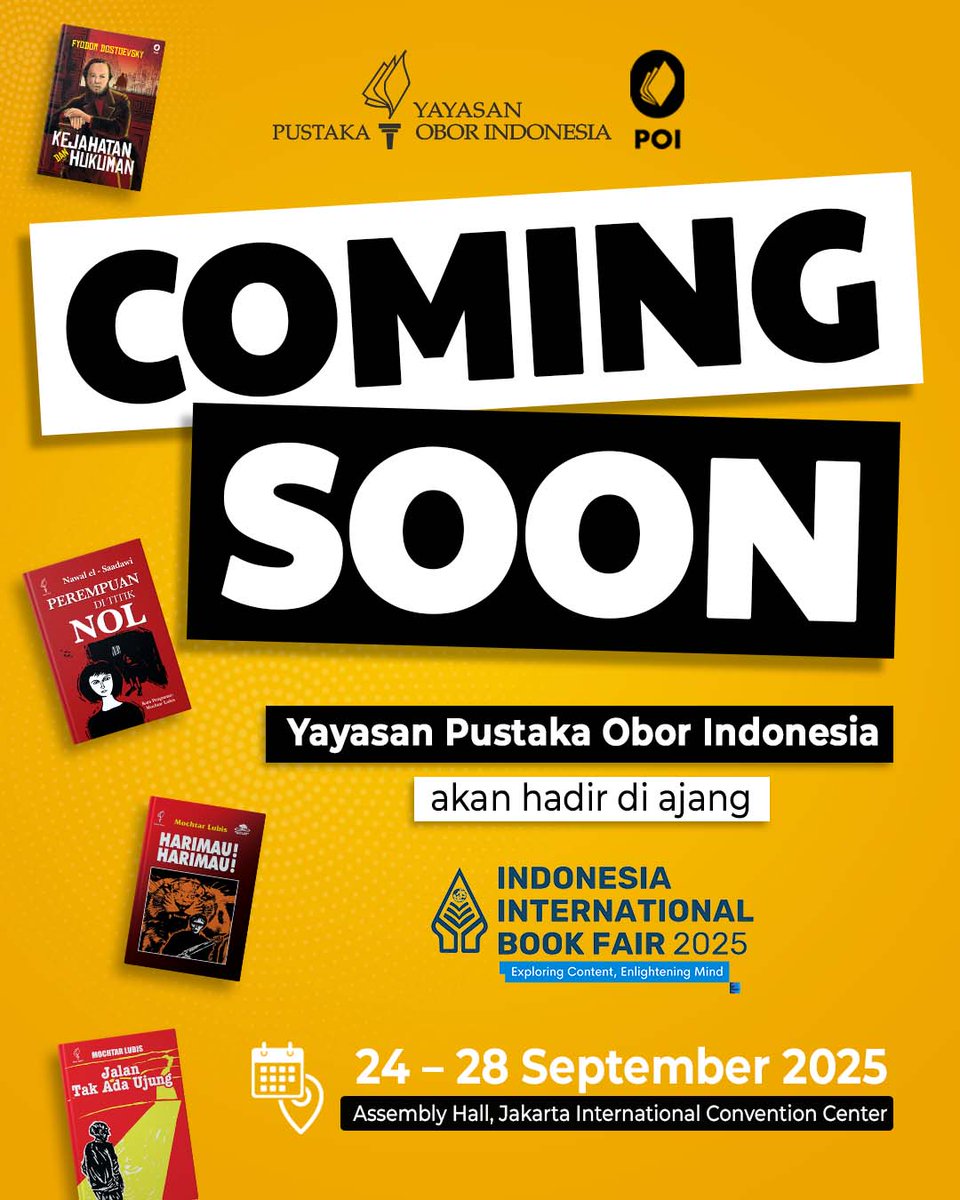 Yayasan Pustaka Obor Indonesia akan hadir di Pameran Buku Terbesar di Indonesia: Indonesia International Book Fair (IIBF) 2025.
@indonesiainternationalbookfair
@ikapipusat

Kami membawa koleksi berbagai genre buku-buku berkualitas.
