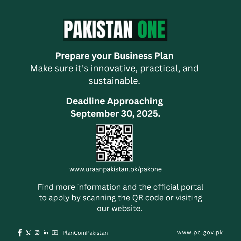 PlanComPakistan's tweet photo. Got a game-changing idea? Pakistan One National Business Plan Competition is your chance to shine!

🏆 PKR 5 Million Grand Prize
➡️ Mentorship from top industry leaders
➡️ Global recognition

⏳ Deadline: Sept 30, 2025
Apply now: https://t.co/IdvWlrGcAx