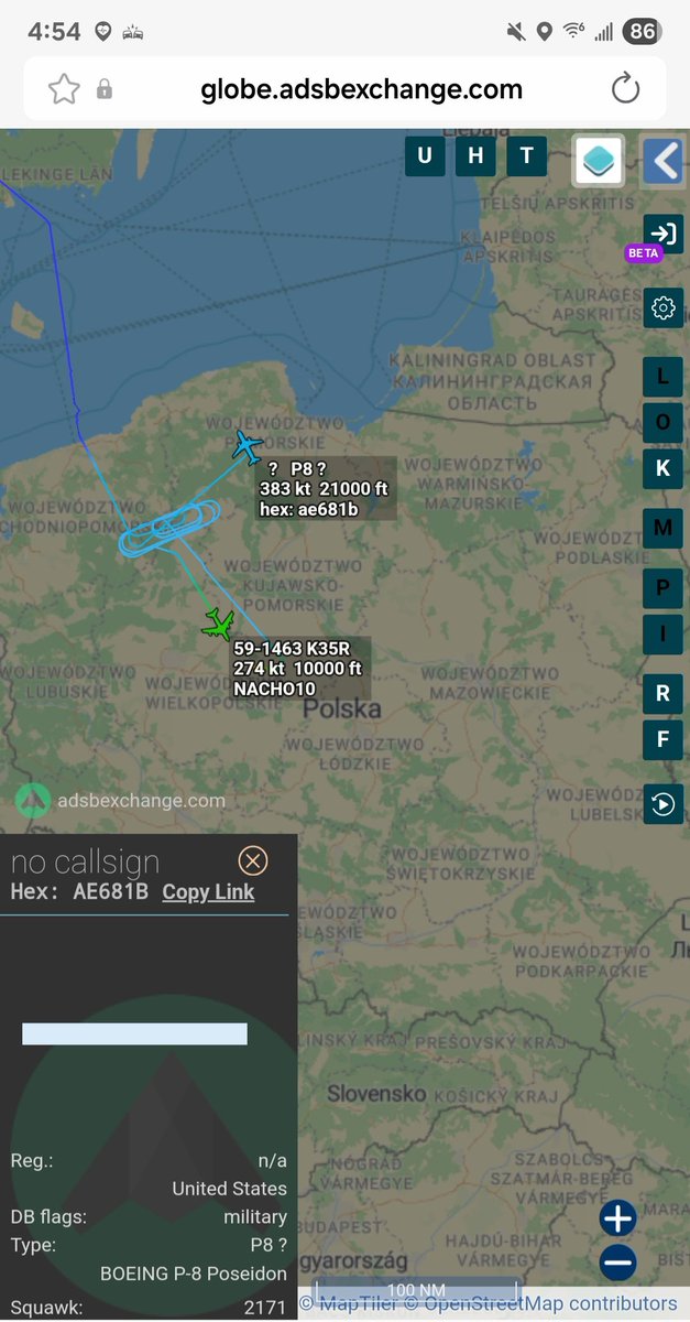 Borrowed7Time's tweet photo. US Navy P-8A Poseidon #AE681B out of Keflavik, refueled over Poland (KC-135R 59-1463 #AE04FF NACHO10) &amp; will now operate over the Baltic.
@sipjack1776 @LadyAstroJet https://t.co/BKTHmbq50B