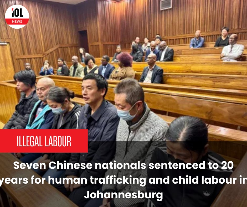IOL's tweet image. Seven Chinese nationals were sentenced to 20 years in prison in the South Gauteng High Court on Wednesday.
#crimeandcourts #exploitation #humantrafficking #labourlaw 
Read on tinyurl.com/3w3dxrjt