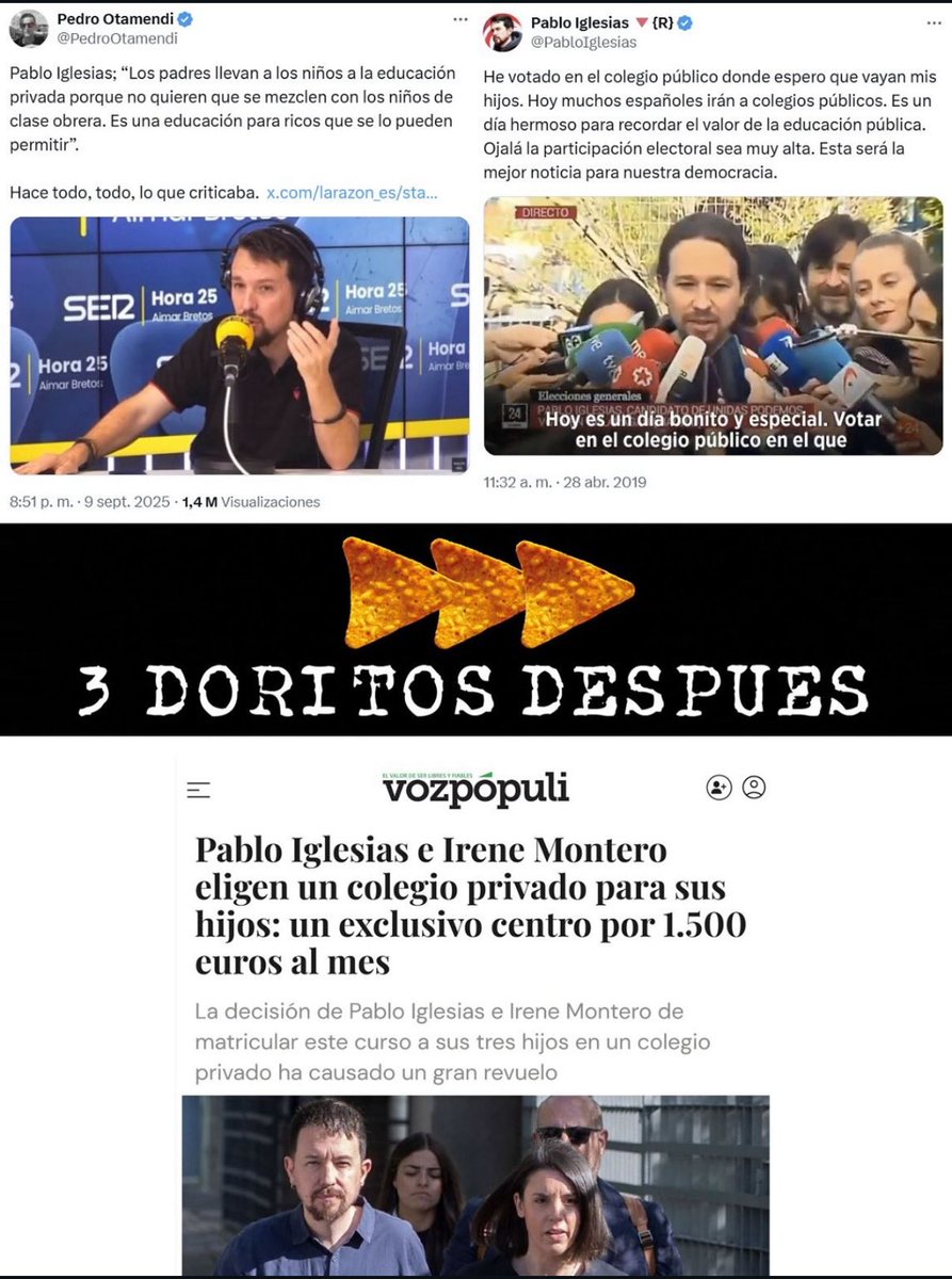 Di que sí <a href="/PabloIglesias/">Pablo Iglesias 🔻{R}</a>  <a href="/IreneMontero/">Irene Montero</a> ,cada uno lleva a sus hijos al colegio que quiera,esos si, que no se mezclen con la chusma de lo público