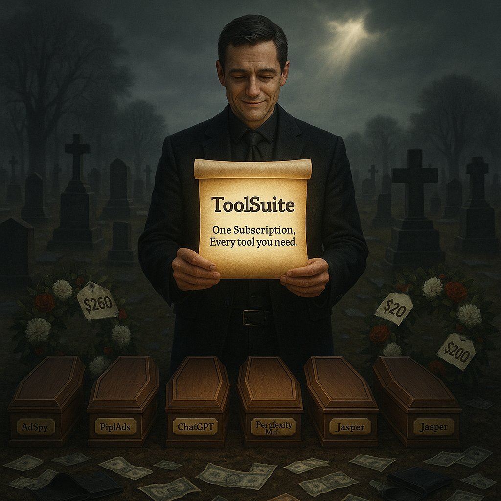 trytoolsuite's tweet image. Goodbye to overpriced tools.
Goodbye to juggling dozens of logins, fees, limits, and paywalls.

We buried them all.
ToolSuite replaced them — one subscription, full access to 50+ elite tools.
The future isn’t about stacking SaaS.
It’s about simplifying.

ToolSuite.
Your new…