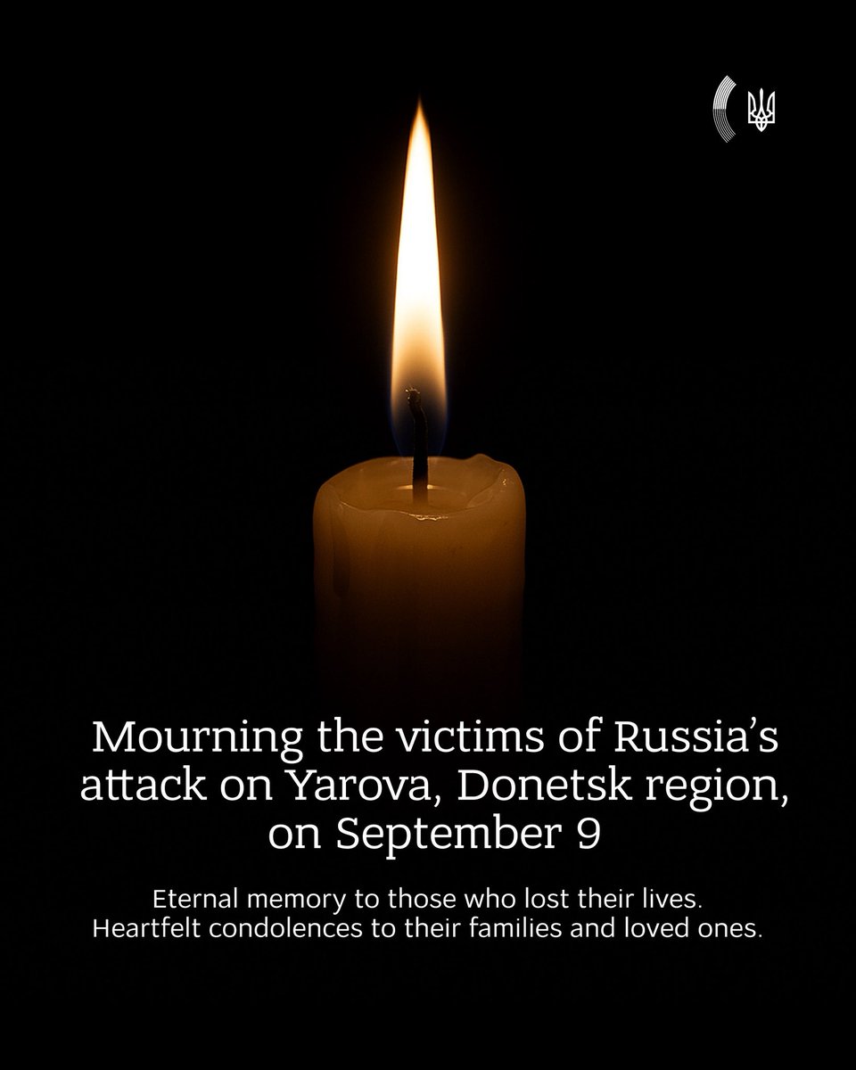 MFA_Ukraine's tweet photo. Today we honour the memory of civilians in Yarova, Donetsk region, whose lives were taken short by Russia. A cynical Russian strike on September 9 killed 25 people and injured 18 more. 

Russia deliberately targeted the center of the village when civilians were waiting at a mobile post office to receive social payments.

Every life destroyed by Russia leaves an irreparable wound in the hearts of families and the community. Eternal memory to the victims.