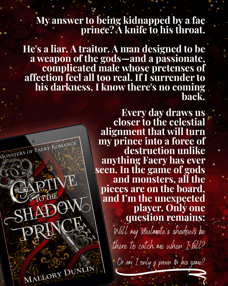 𝘾𝙖𝙥𝙩𝙞𝙫𝙚 𝙩𝙤 𝙩𝙝𝙚 𝙎𝙝𝙖𝙙𝙤𝙬 𝙋𝙧𝙞𝙣𝙘𝙚 
•| ᑎOᗯ ᗩᐯᗩIᒪᗩᗷᒪE |•

ᴛʀᴏᴘᴇꜱ:
🖤 fated mates
🖤 enemies to lovers
🖤 fake relationship
🖤 secret identity
🖤 possessive MMC

#bookrelease #fantasyromance #faeromance #bookishlove #romancereaders #fantasybooks