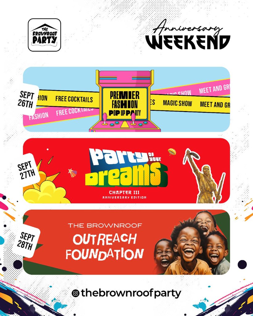 thebrownroofP22's tweet photo. 3 years of greatness and we running it back for 3 days ! 
Early bird links are up 
https://t.co/SMu3QKkYzF

#thebrownroofparty #partyofyourdreams #ibadanxcommunity https://t.co/JZmGOsVag2