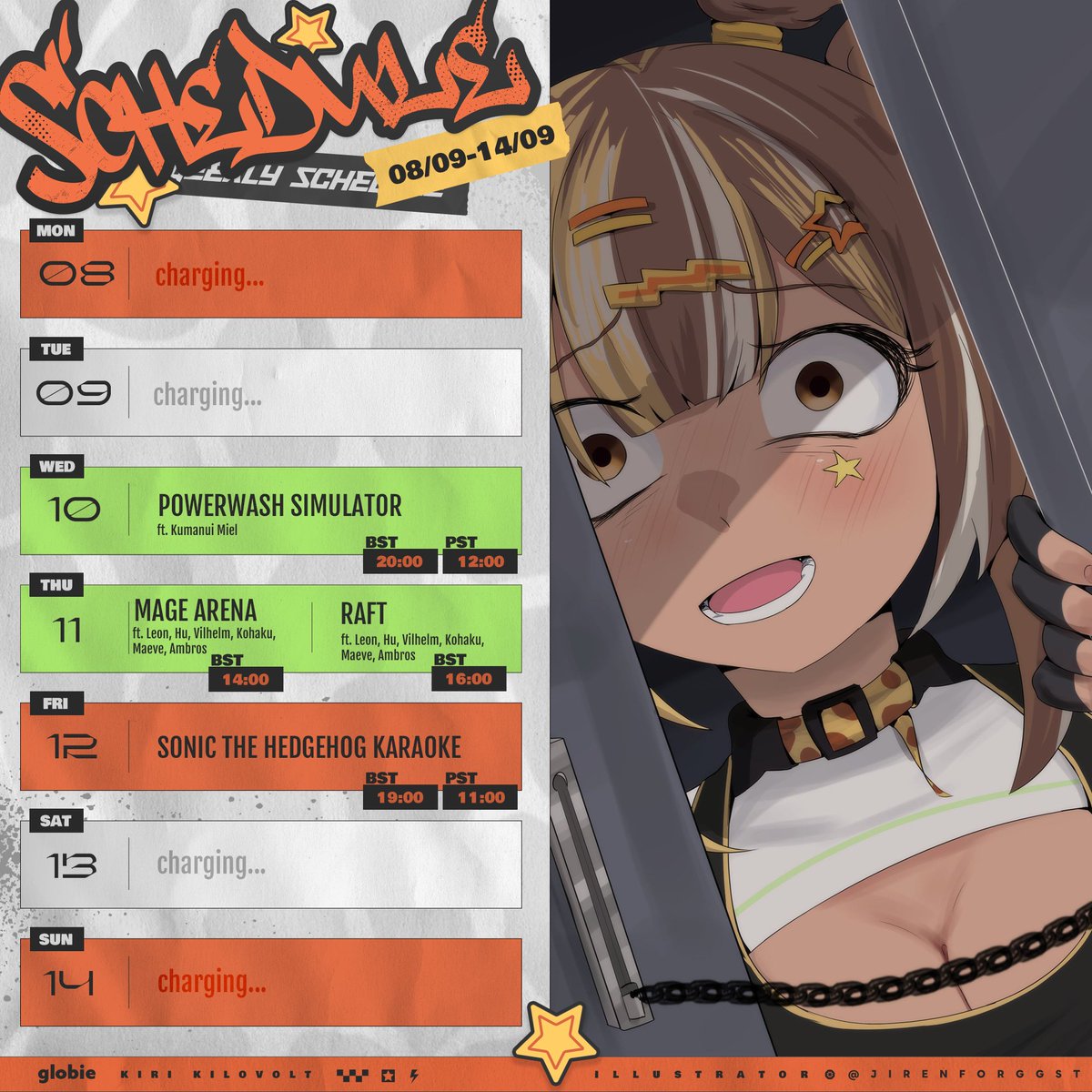 ⚡️SCHEDULE⚡️

Surprisingly less racing from the giraffe?!

Plus, loads of collabs?!