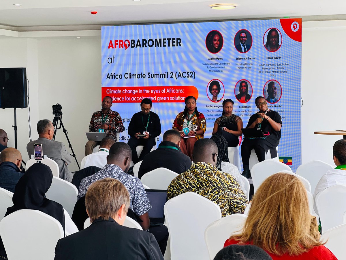 afrobarometer's tweet image. We appreciate the opportunity to contribute to #ACS2. Citizens’ perspectives remain essential in shaping effective climate policies.

#VoicesAfrica #ClimateChange #AfricaClimateSummit