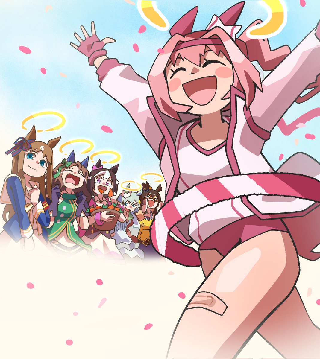 ... And she crossed the finish line!! 

A little tribute for the passing of Haru Urara, may she won all the race in horse heaven. 
#fanart #umamusume #haruurara