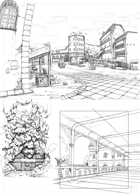 漫画の背景とかをフリーハンドで描く練習とかもしてました(`、3_ヽ)_ パースがまだ乱れる・・