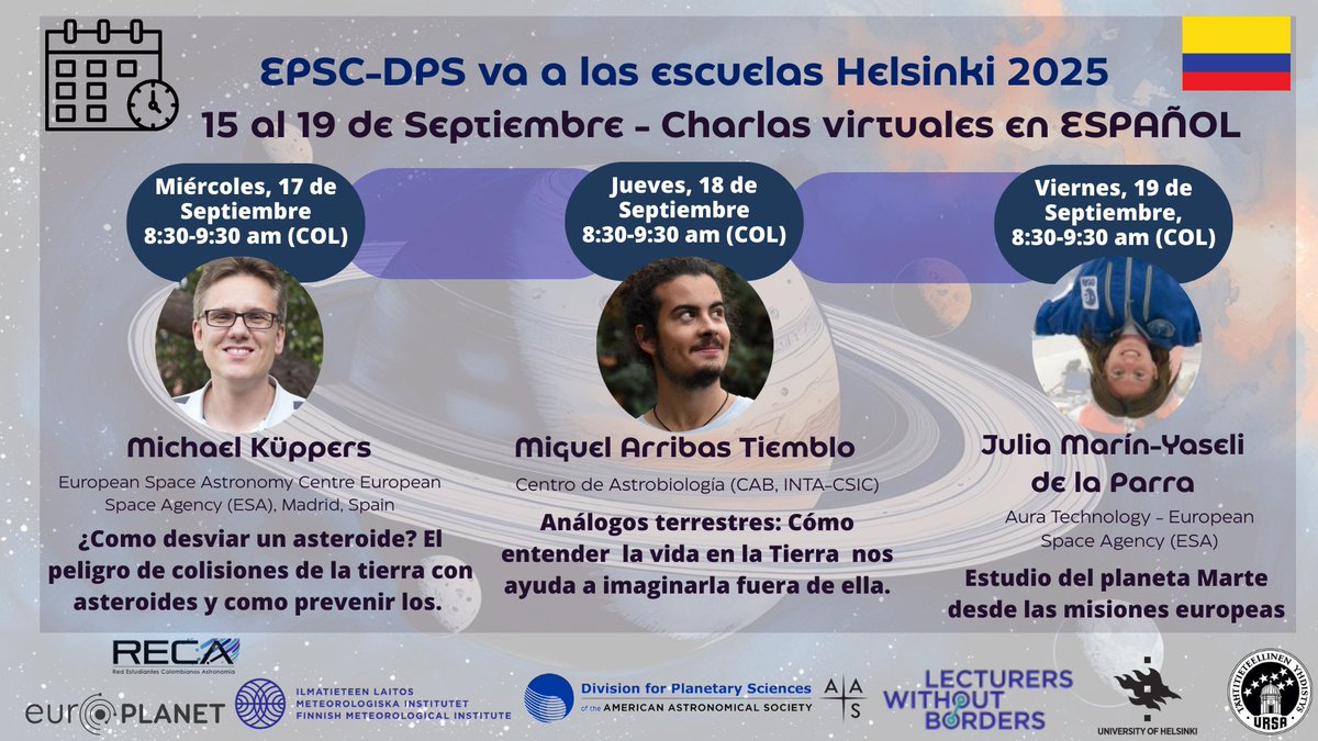 ESPC-DPS va a las escuelas 2025

We added the special track in spanish for the Colombian schools and the wonderful <a href="/RECAstronomia/">RECA</a> network as well as <a href="/europlanetmedia/">Europlanet 🇪🇺</a> Prize for Public Engagement 2025 winners!

Registrese Aqui:
lewibo.org/post/with-reca…

#EPSC2025 #DPS2025