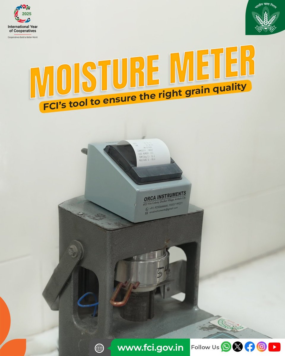 FCI_India's tweet image. FCI ensures grain quality through tools like Moisture Meters, which accurately measure the right moisture levels for safe storage.
#TechTransformation #FoodSecurity