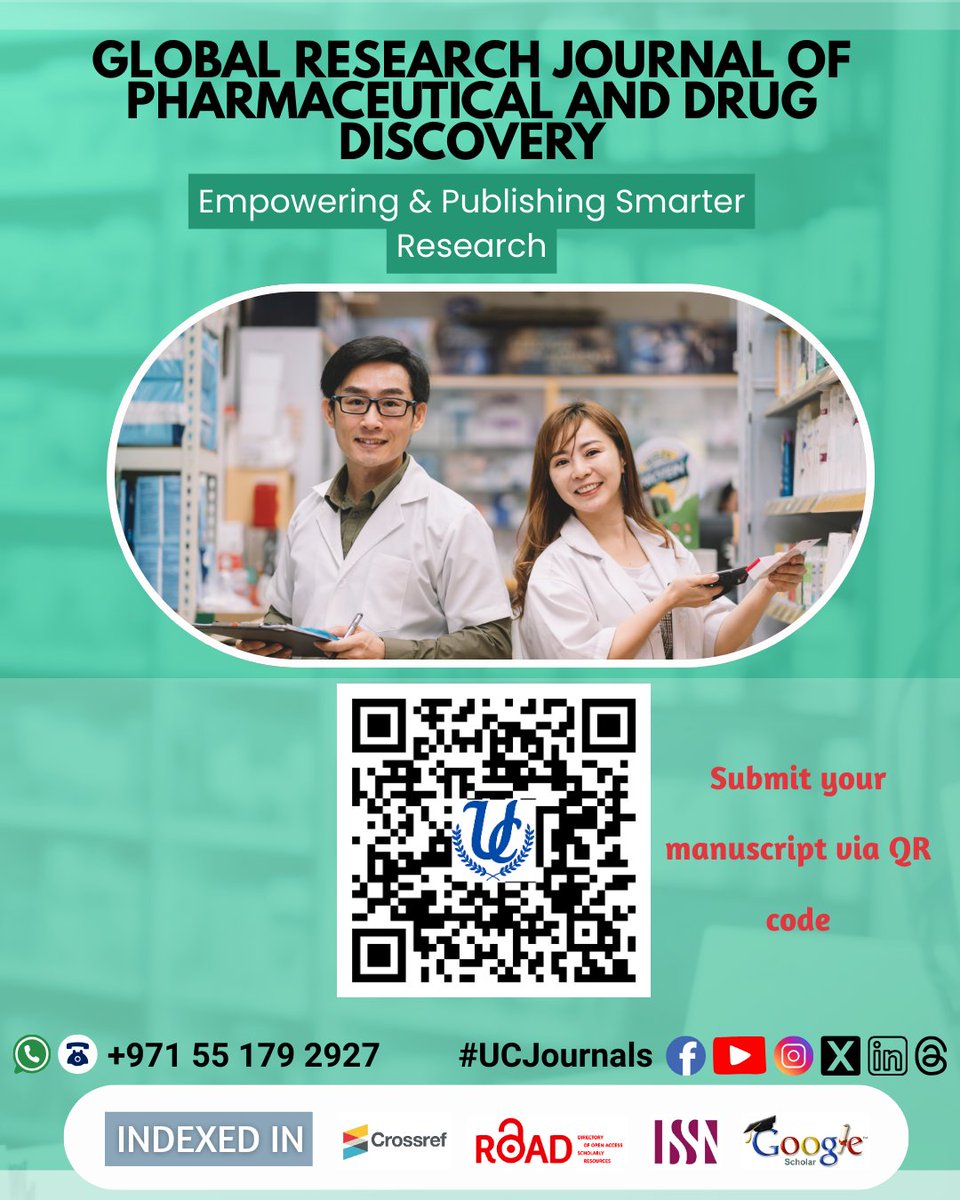 Global Research Journal of Pharmaceutical and Drug Discovery 

Submit your manuscript 

Submit here: ucjournals.com/submit-manuscr…

Journal details: ucjournals.com/global-researc…

Contact: wa.me/+971551792927
