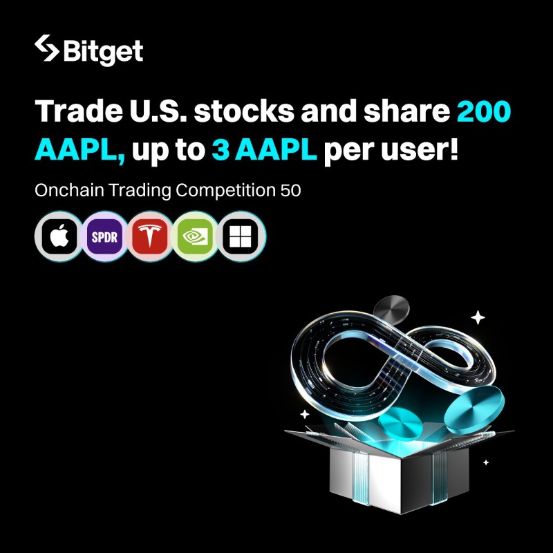 bitget's tweet photo. Bitget Onchain Trading Competition 50: Trade @OndoFinance U.S. Stocks &amp; share 200 AAPLon!

🗓 Event period: Sep 9, 13:31 PM – Sep 12, 13:29 AM (UTC)

Register for the event: