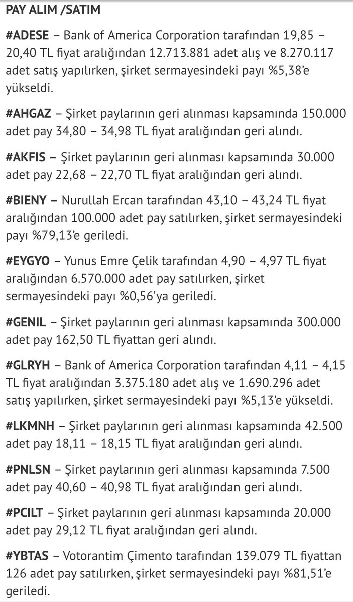 mr_borsaci's tweet photo. Pay alım satım;

#ADESE #AHGAZ #AKFIS #BIENY #EYPGO #GENIL #GLRYH #LKMNH #PNLSN #PCILT #YBTAS https://t.co/pI4dMMmwDP