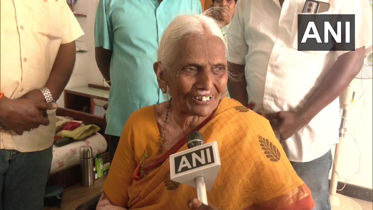 ANI's tweet image. Tiruppur, Tamil Nadu: Mother of Vice President-elect CP Radhakrishnan, Janaki Ammal says, &quot;When my son was born, the then President Radhakrishnan was in office. He was a teacher, and I too was a teacher. In his memory, I named my son after him. At that time, my husband looked at…