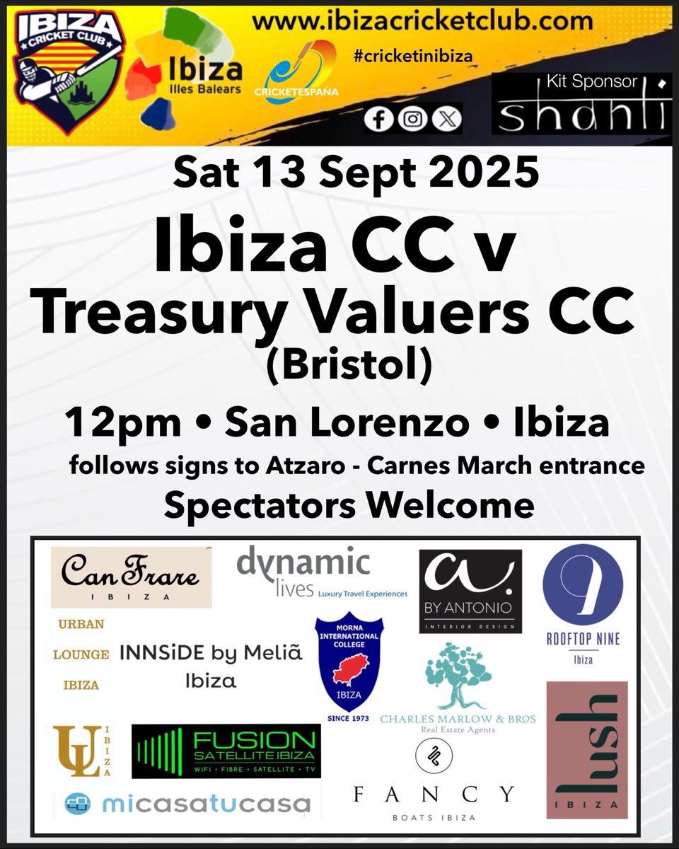 Ibiza Cricket Club (@ibizacricket) on Twitter photo We are back on Saturday v our good friends from <a href="/valuers_cc/">Treasury Valuers CC</a> - 12pm start at San Lorenzo #ibiza #cricketinibiza We are back on Saturday v our good friends from <a href="/valuers_cc/">Treasury Valuers CC</a> - 12pm start at San Lorenzo #ibiza #cricketinibiza