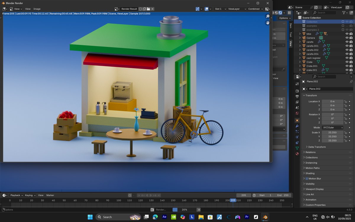 Good morning guys. 
...and finally, the rendered image. What a journey it has been. Peep the render time btw (yes, it's a flex.) 😂
Will add some animations to the scene when I acquire the skill set.
Help drop a like and repost too. ♥️