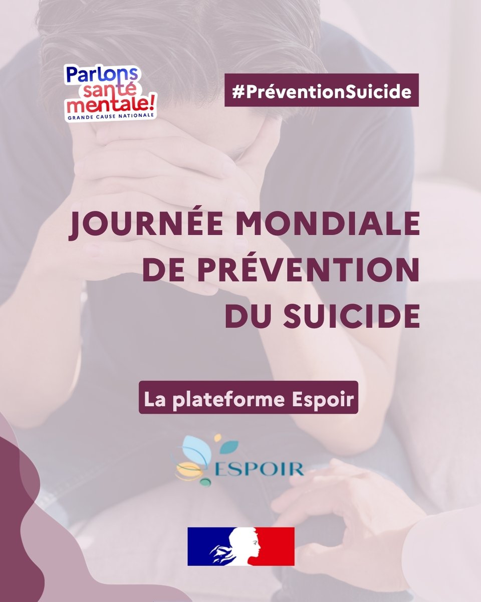 Journée prévention #suicide | i En France, environ 100 000 personnes par an sont impactées par le suicide d'un proche    
Si vous êtes en souffrance : 
📲 le numéro national de prévention du suicide :  31 14        
📲 la plateforme Espoir vous propose des ressources et un