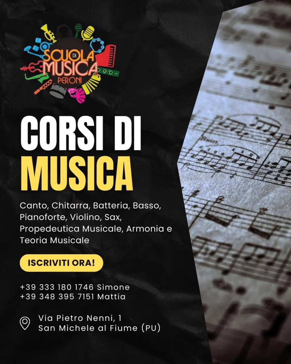 🎶 Corsi di Musica 2025/2026 🎶
Da ottobre ripartono le lezioni alla Scuola di Musica Peroni in collaborazione con il Comune di Mondavio. Vi aspettiamo!