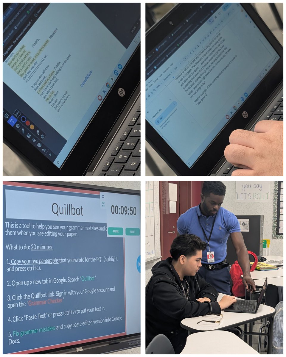 emytomita's tweet photo. Great things happening in 8th grade @MeadMS_AISD! Dr. Ligon taught students to color code their essay so they can notice the essay #ECR structure. Mr. Alford used #Quilbot to teach students how to edit their essay. Students were able to show what they learned about #JoshBell https://t.co/dxZkqxORkb
