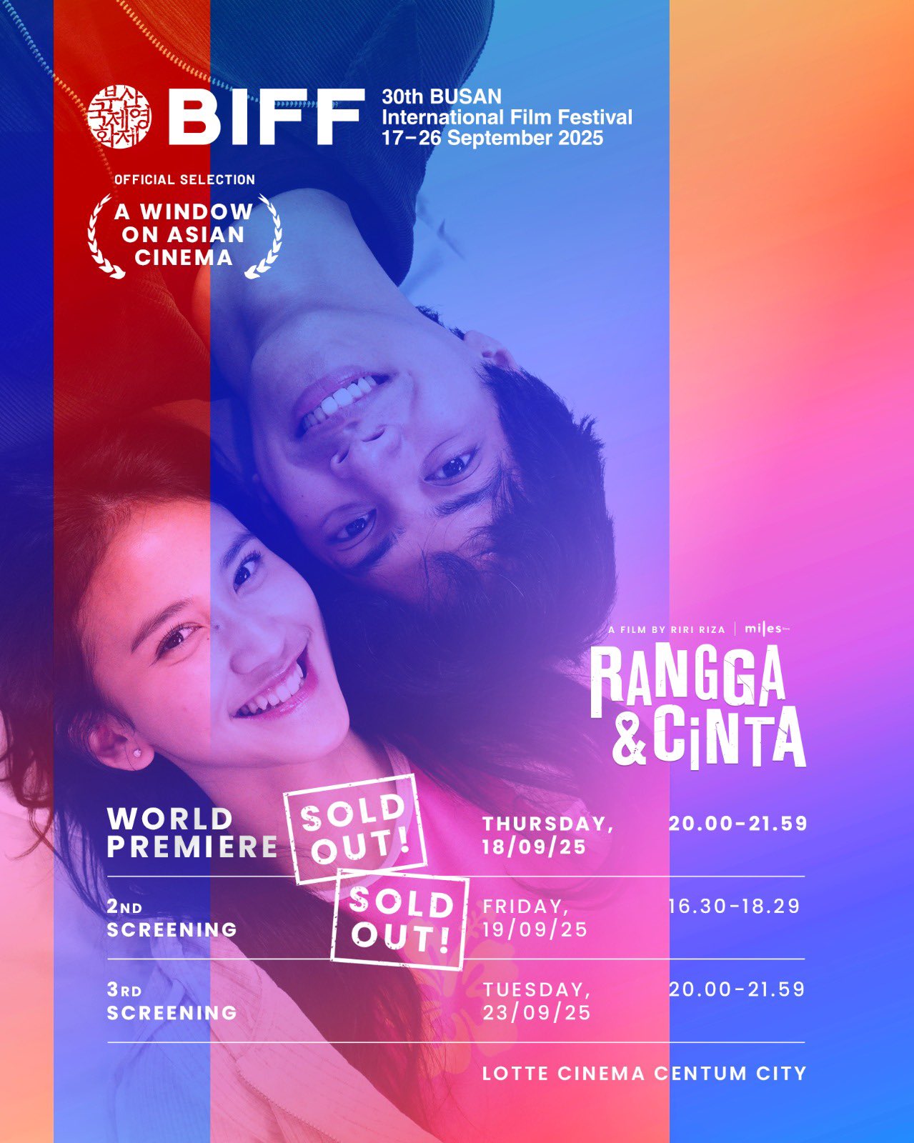 RANGGA CINTA 4 HARI LAGI! 📣✨ on X: "KABAR BAHAGIA DARI BUSAN! 📣✨ Tiket  PEMUTARAN PERDANA DUNIA Film Rangga & Cinta di 18 September dan pemutaran  kedua di 19 September 2025 di