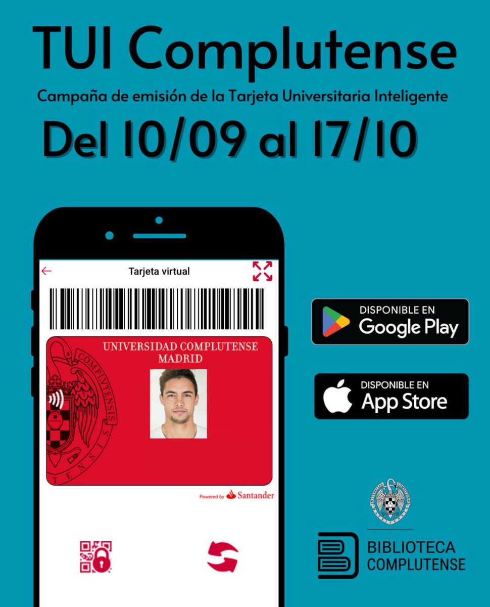 ATENCIÓN ESTUDIANTE 
📣 ¡Ya puedes solicitar tu Tarjeta Universitaria Inteligente (#TUI) de la <a href="/unicomplutense/">Complutense</a> !

🎓 Te identificará como estudiante #UCM
💳 Te sirve para acceder a servicios y descuentos
📚 y mucho +

+ info y CITA👇🏻
ucm.es/tui-ucm-estudi…