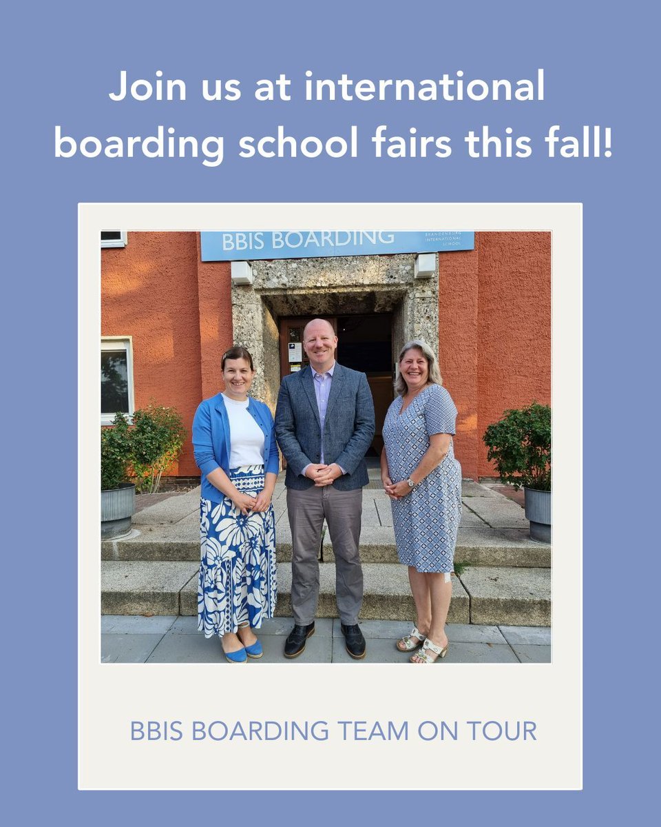 🌍 Our #BBISBoarding team is on tour!

📍 Students &amp; families:
• Warsaw - 20 Sep
• Mumbai &amp; New Delhi - 20 &amp; 22 Sep
• Budapest - 27 Sep
• Saudi Aramco Schools Fair - 8 Nov

📍 Boarding agencies:
• ICEF Shanghai &amp; Beijing - 15-17 Oct
• ICEF Berlin - 2-4 Nov