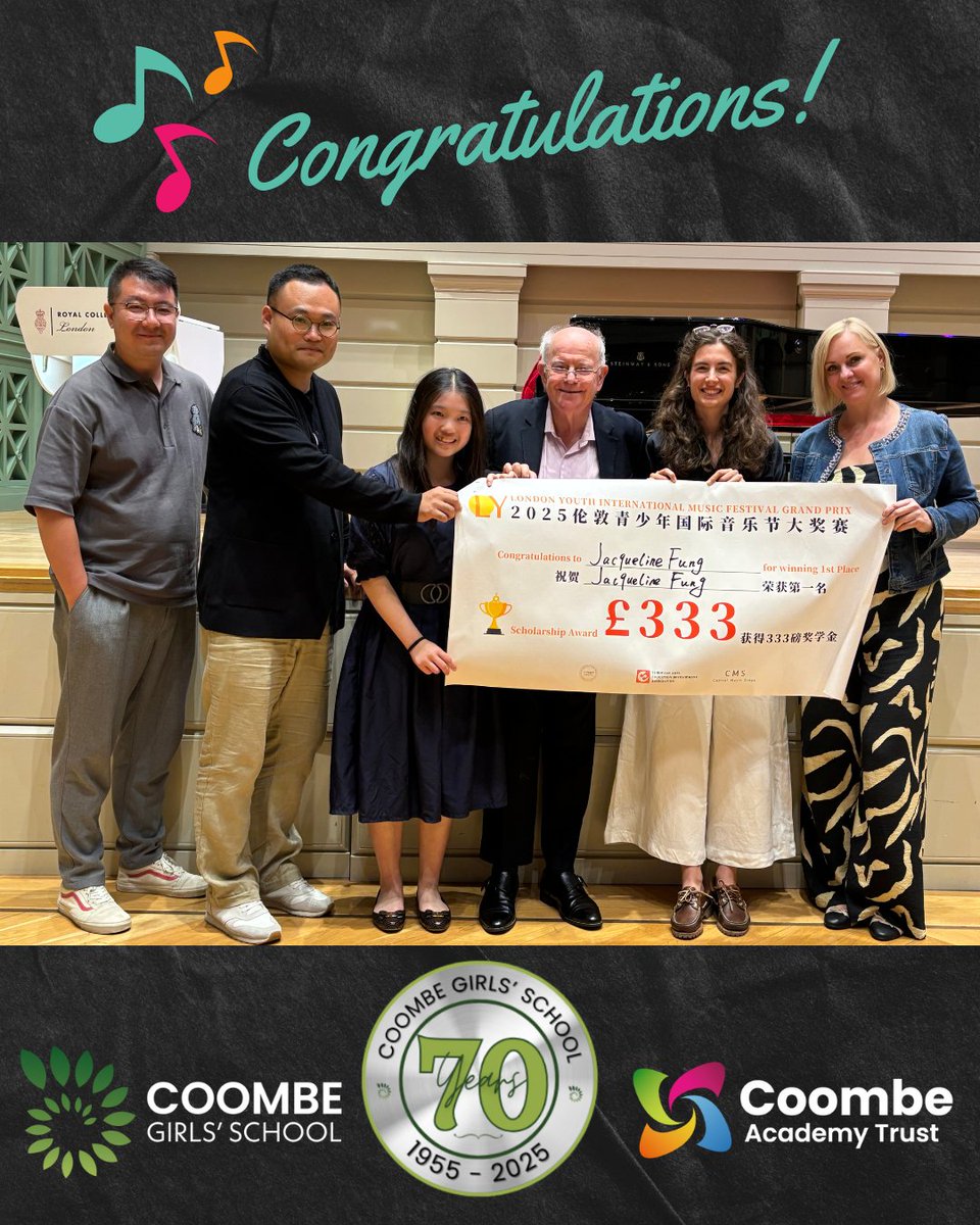 Huge congratulations to Y11's Jacqueline Danielle Fung who successfully won first prize in the open piano competition at the London Youth International Music Festival in August. What a fantastic achievement! Thanks to Jacqueline's family for sharing the news.🏆🎹

#DiscoverCoombe