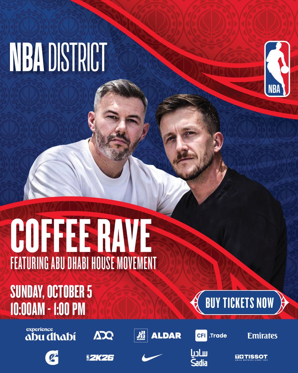 TicketmasterME's tweet image. Fuel up your Sunday with hoops + house beats. 🏀
As part of NBA District, the Sunday Coffee Rave tips off with Abu Dhabi House Movement on Oct 5, 10 AM at Manarat Al Saadiyat. Tickets available from link in bio!
