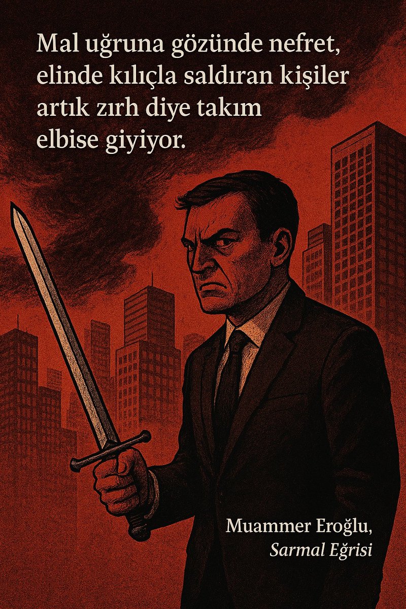 "Mal uğruna gözünde nefret, elinde kılıçla saldıran kişiler artık zırh diye takım elbise giyiyor." - Muammer Eroğlu, Sarmal Eğrisi