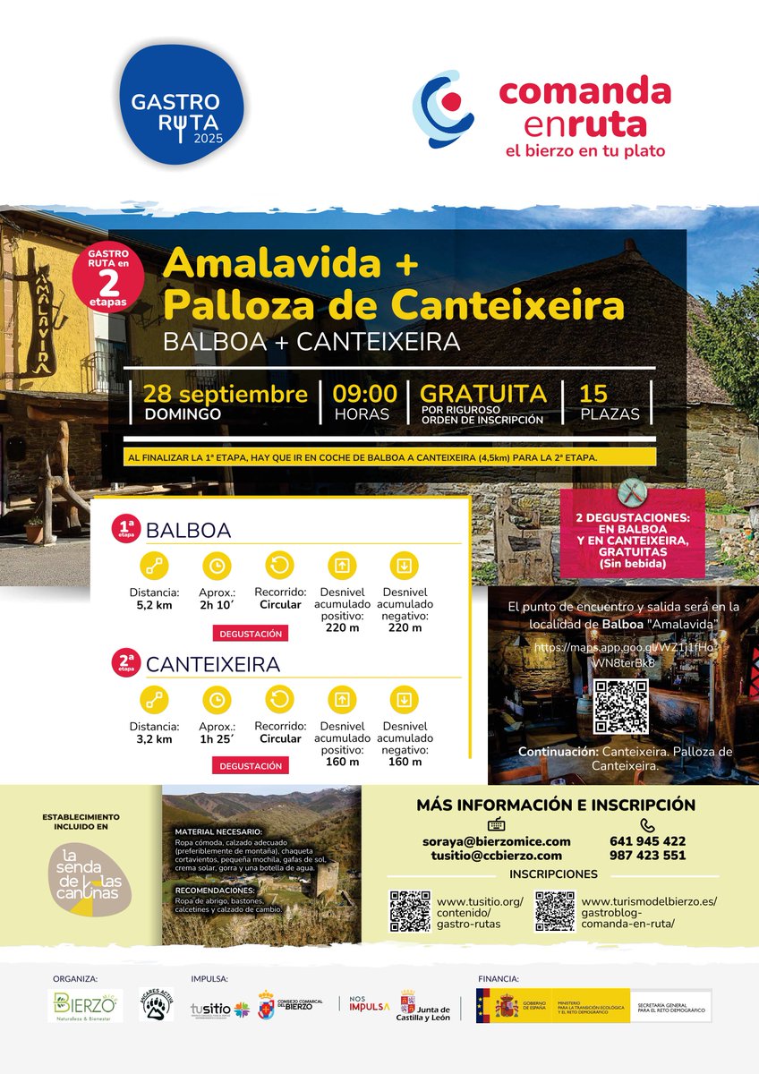 😋 El 28 de septiembre llega la Gastro-Ruta 'Amalavida-Palloza de Cantexeira'. Recorre Balboa y Cantexeira y disfruta de dos degustaciones gratuitas.

Solo hay 15 plazas. Inscripciones en el siguiente enlace: tusitio.org/contenido/gast….