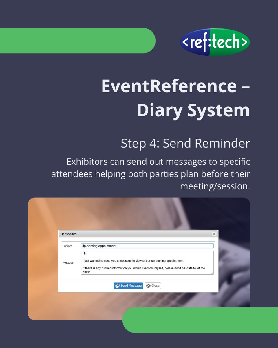 RefTechnology's tweet image. Empower Attendees ✨
It’s about time you gave your attendees all the tools they need. That’s where the diary system comes in – it helps attendees’ book, view and remember meetings and sessions.
🔗 reftech.com/diary.php
#EventRegistration #OnlineRegistration #EventProfs